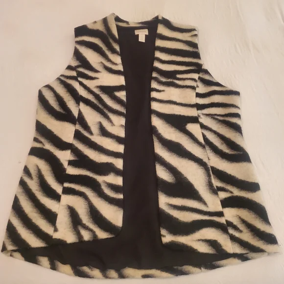 CHICO'S Black Cream Zebra Print Wool‎ Blend Open Front Vest   Women's Size XL - Picture 6 of 11